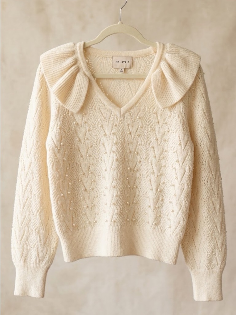 Industrie Cream V‑Neck Sweater with Decorative Collar